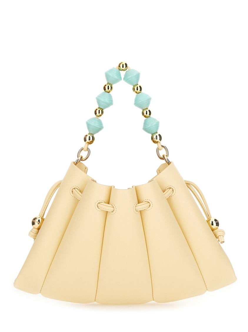 Themoirè Beaded Handle Pleated Design Bag In Neutral