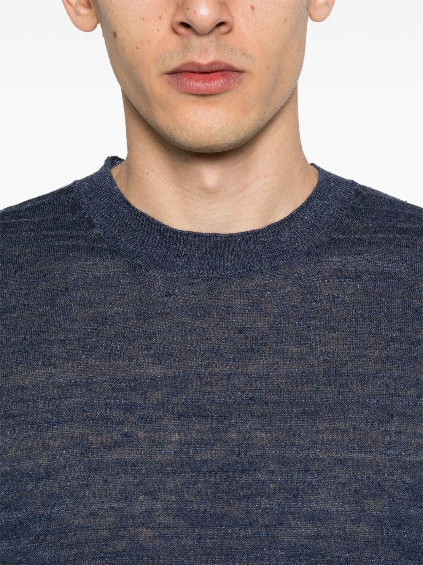Shop Corneliani Textured Blue Sweatshirt In Linen-silk Blend
