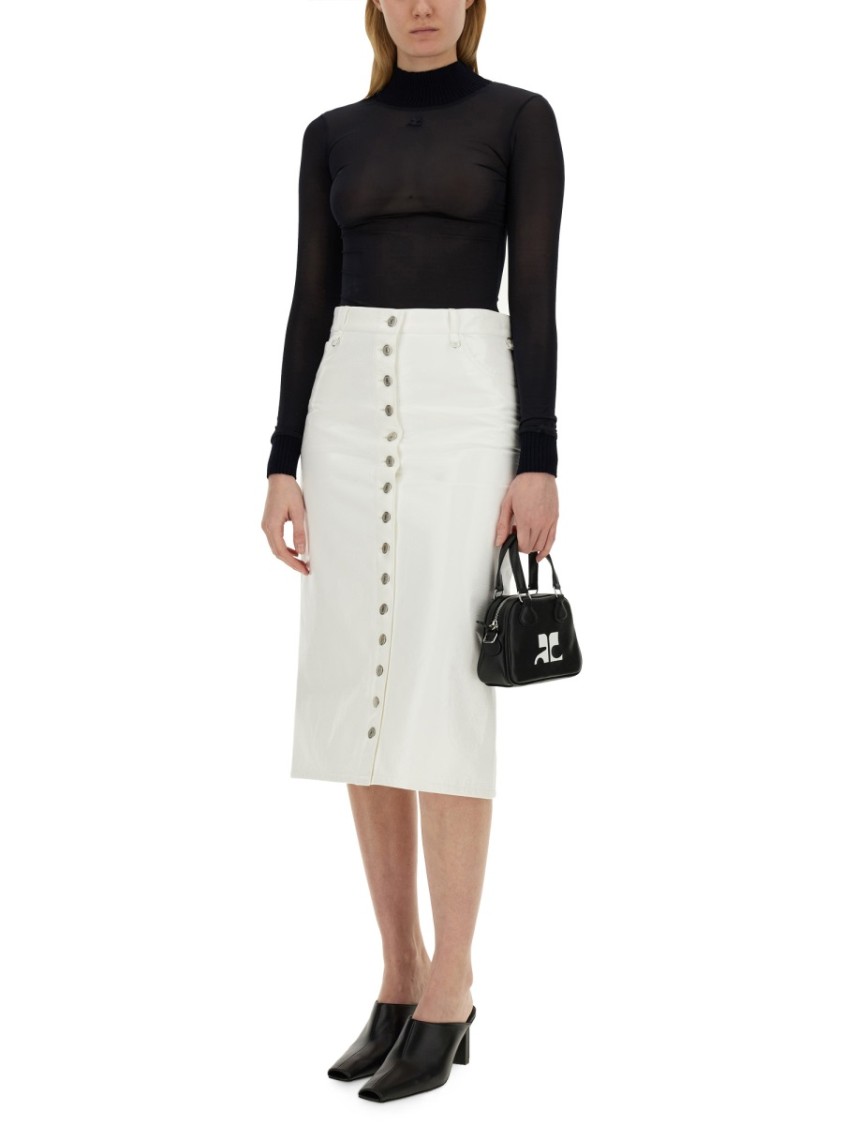 Courrèges Midi Skirt With Front Button Detailing And Back Slit In White