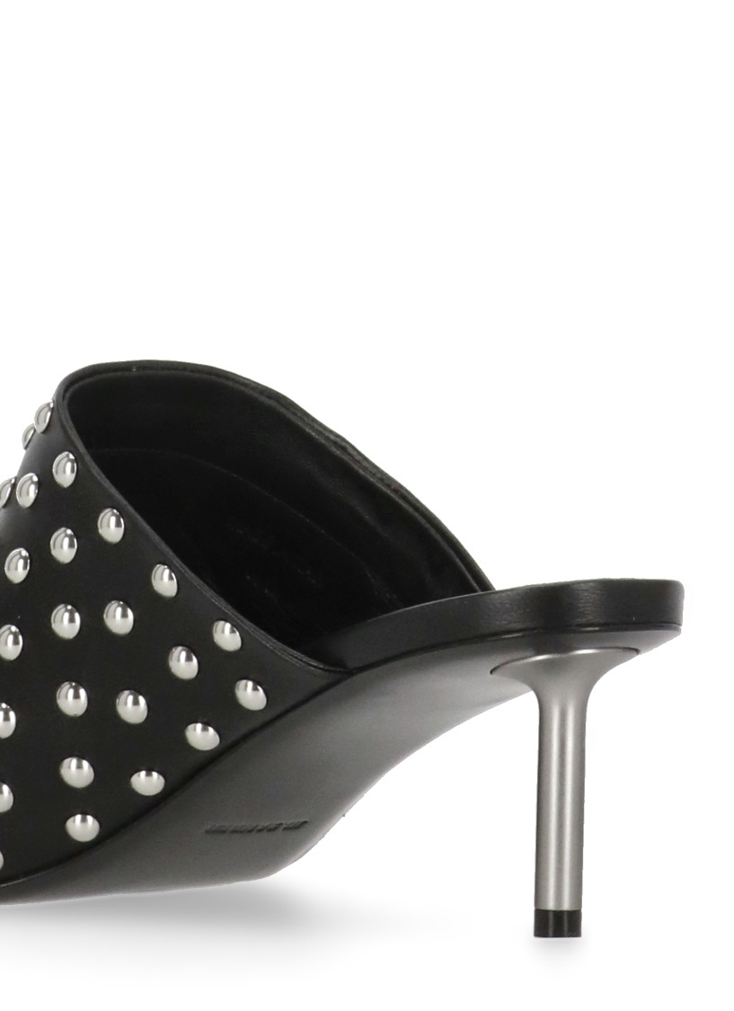 Jil Sander Black Mules With Low Heel And All-over Stud Embellishments In Leather Woman In Black