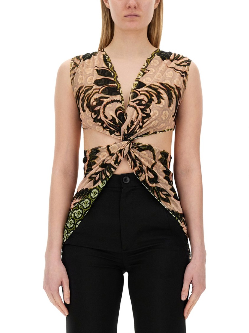 Shop Etro Twisted Front Tulle Top In Black