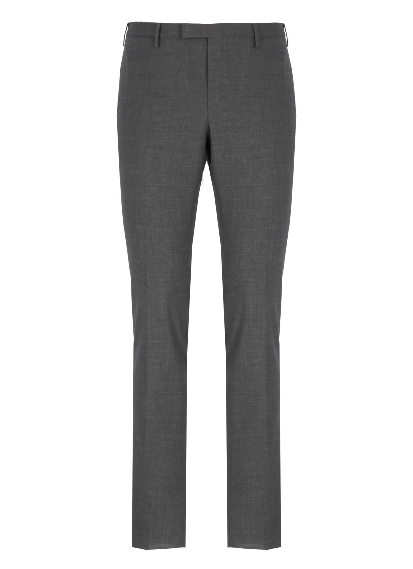 Pt Torino Slim Fit Wool Trousers With Button Detail In Grey