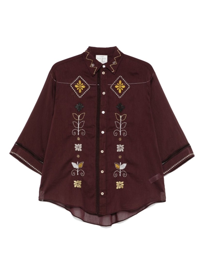 Forte Forte Embroidered Bordeaux Shirt With Floral Motifs