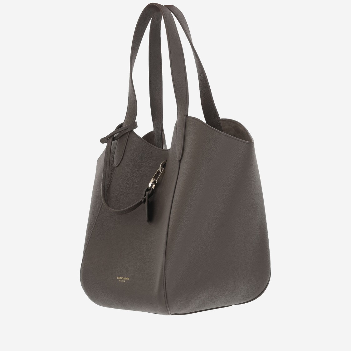 Giorgio Armani Leather Tote Bag With Logo In Brown