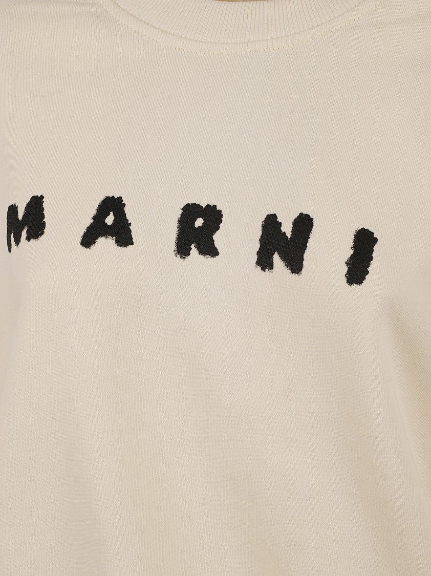 Marni Ivory Sweatshirt With Textured Lettering In Neutral