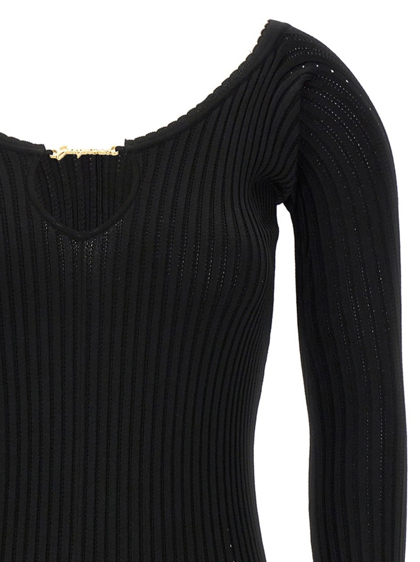 Jacquemus Womens Black Logo-plaque Slim-fit Knitted Mini Dress