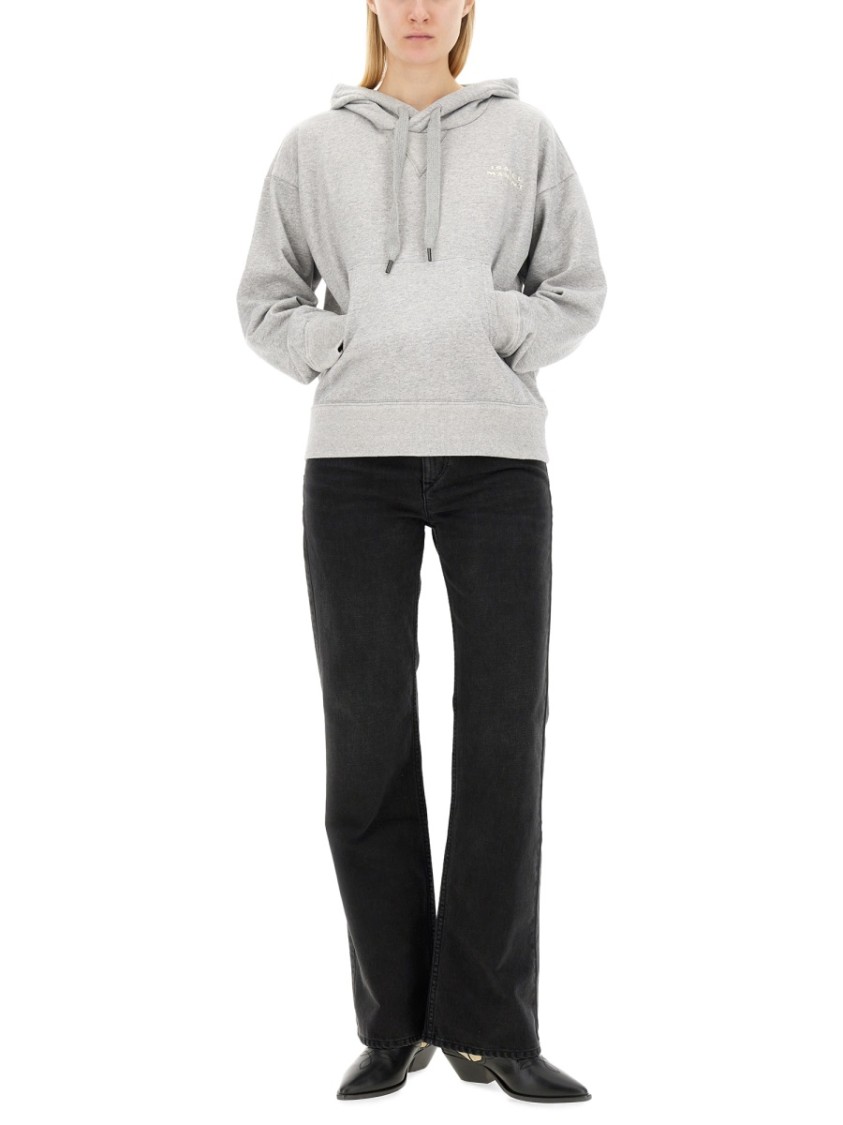 Isabel Marant Sylla Logo Embroidered Drawstring Hoodie In Grey