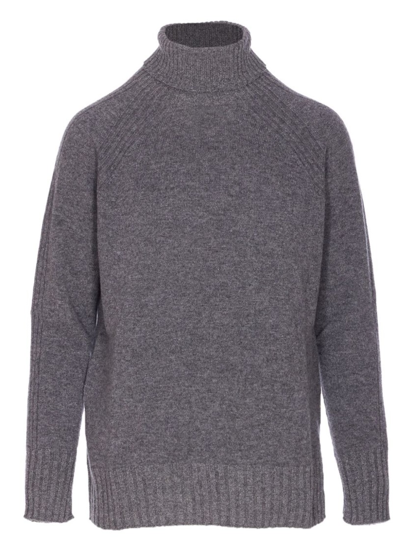 Twinset Twin-set High Neck Relaxed-fit Sweater With Ribbed Detailing In Gray