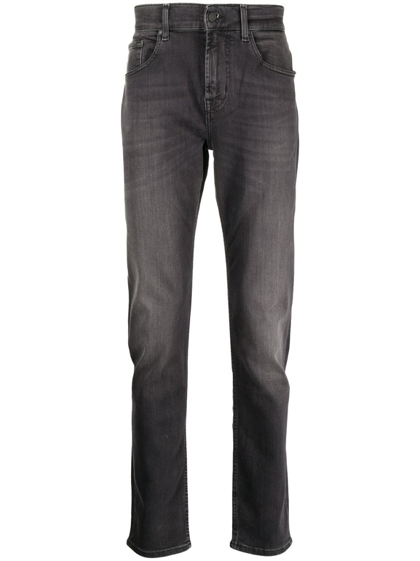 7 For All Mankind Classic Straight-leg Grey Jeans With Faded Finish