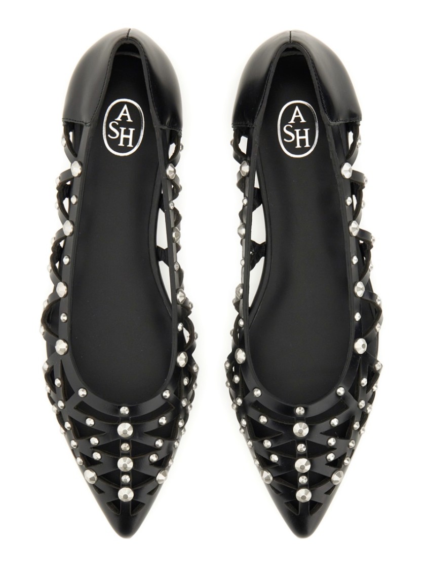 Ash Bazaar Bis Ballet Flats In Black Leather In Black