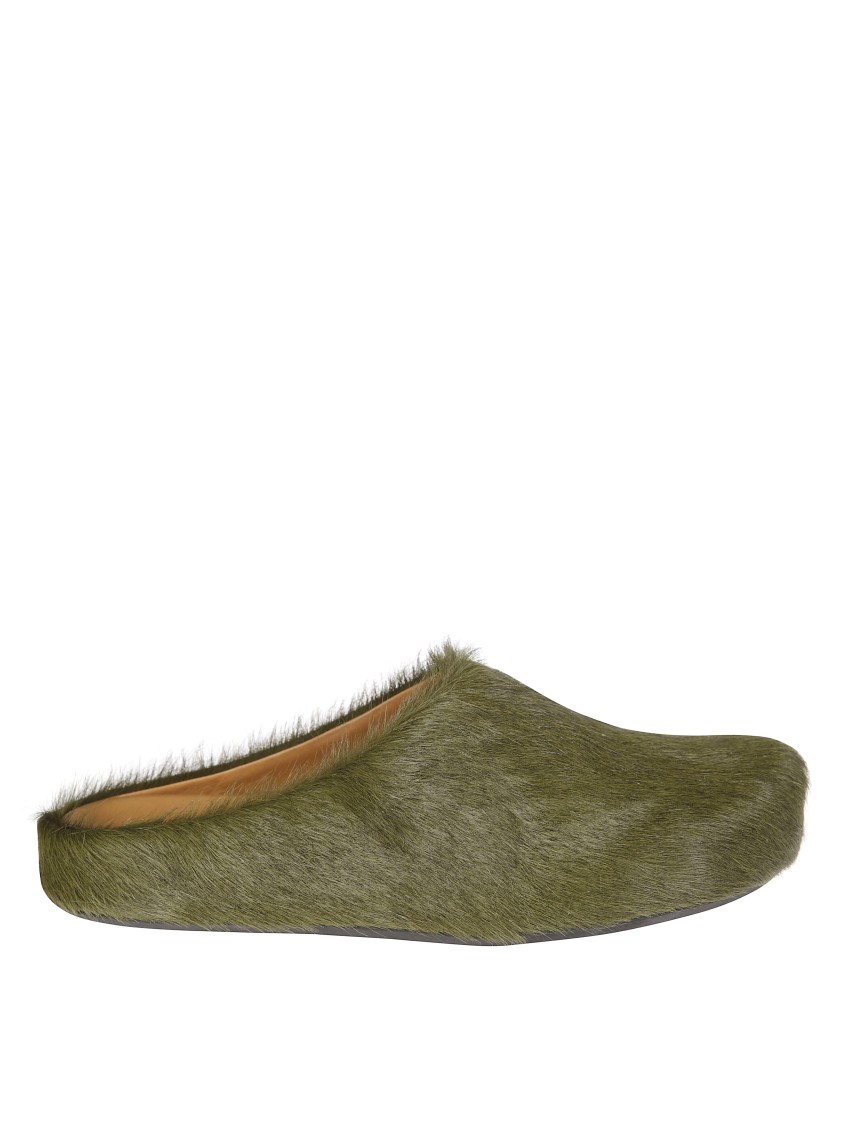 Marni Green Textured Slip-on Shoes With Rounded Toe