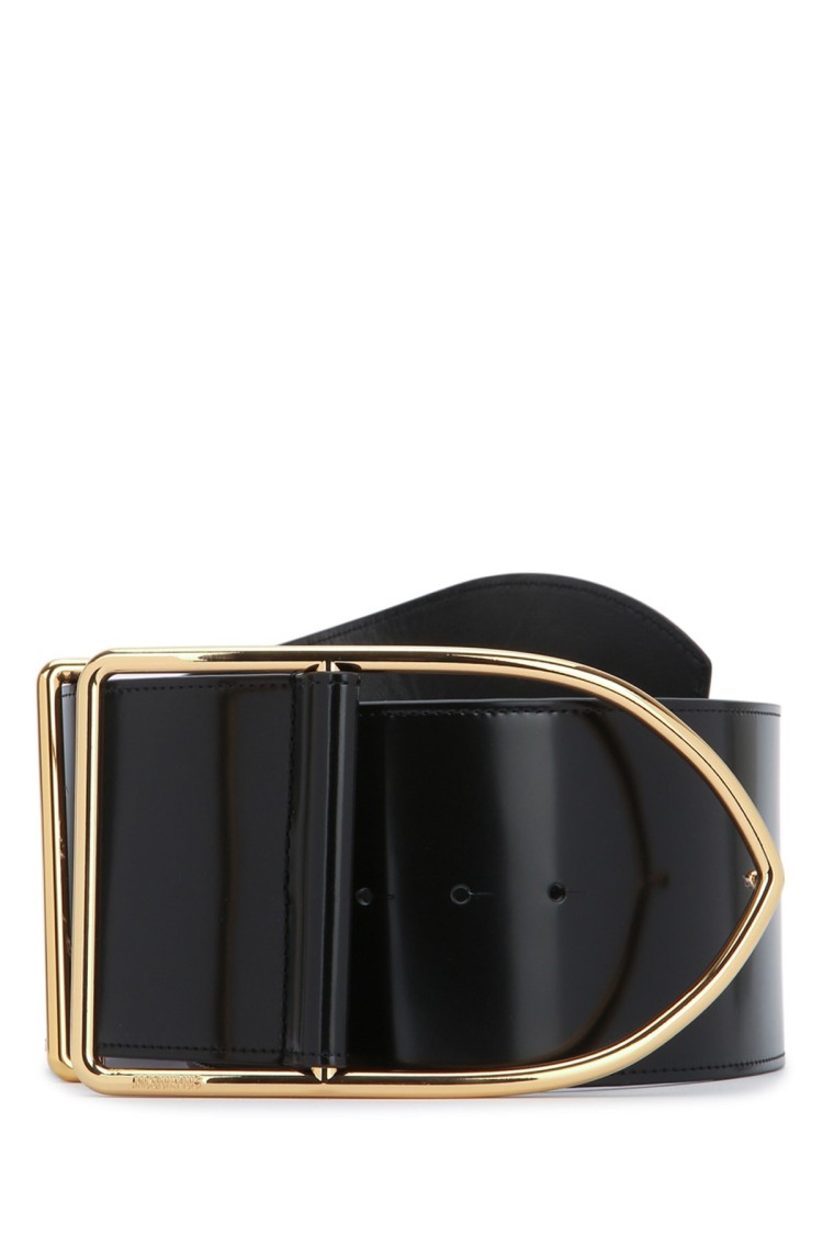 Jacquemus Wide Structured Belt With Geometric Buckle In Black