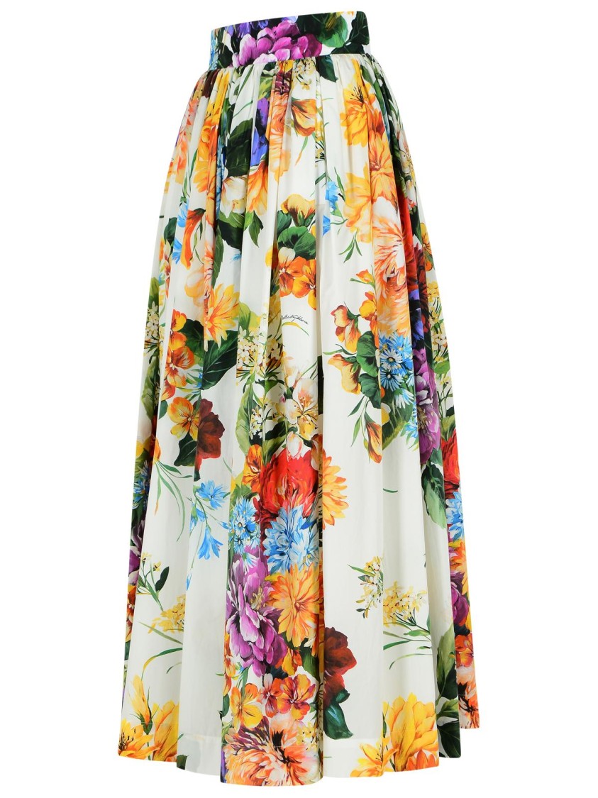 Dolce & Gabbana High-waisted Skirt With A Floral Bouquet Print In Multi