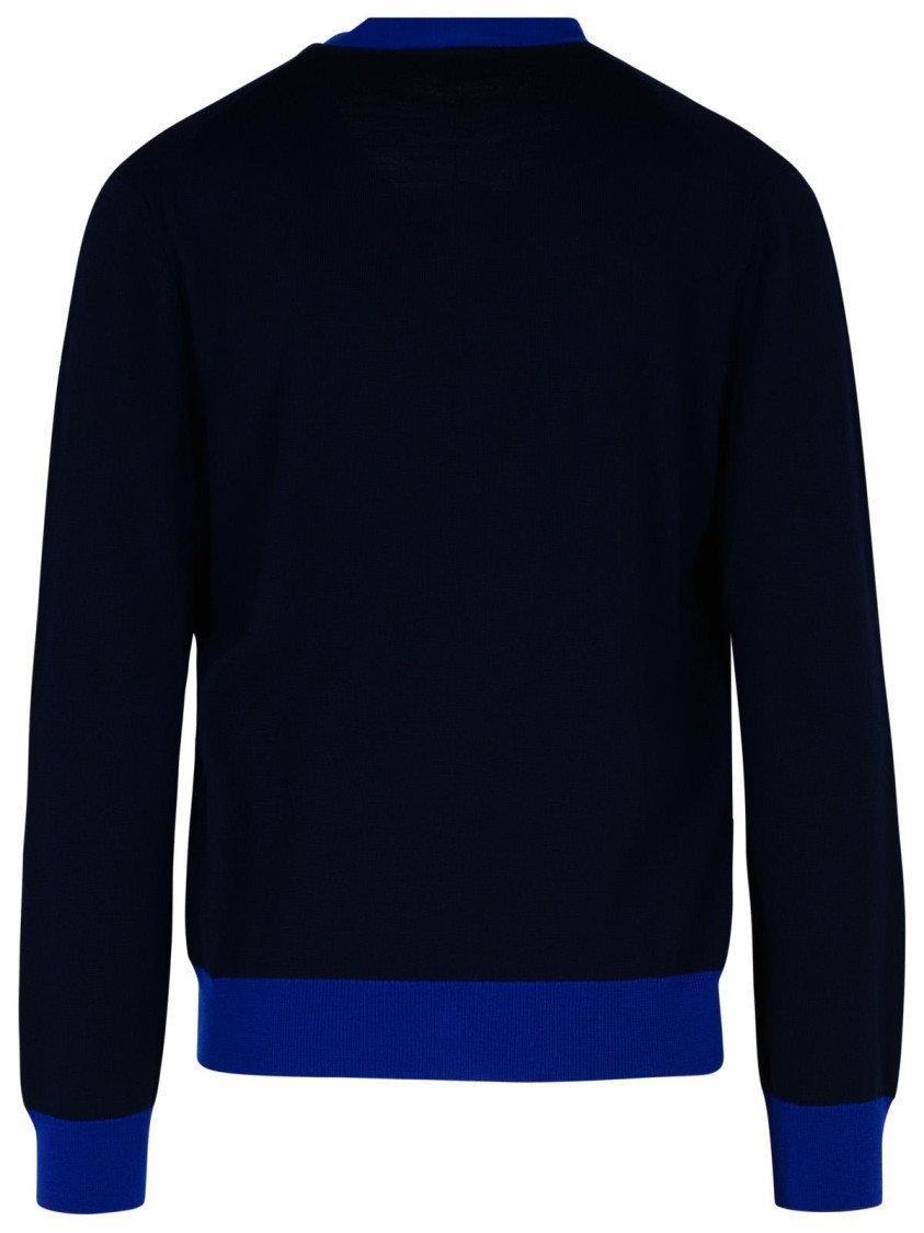 Shop Maison Kitsuné Navy Wool Cardigan In Blue