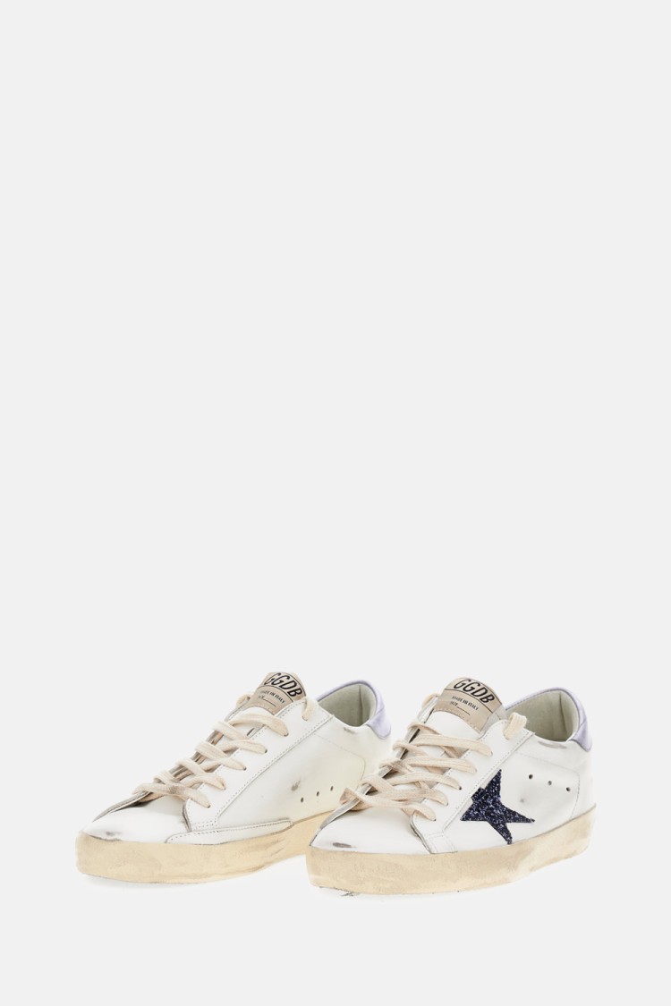 Golden Goose Super Star Leather Upper And Toe Glitter Star Laminated Heel In White