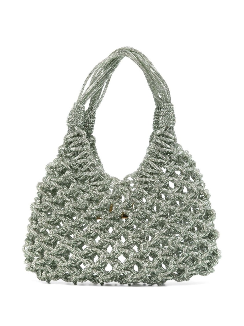Shop Hibourama Woven Green  Handbag With Spacious Interior