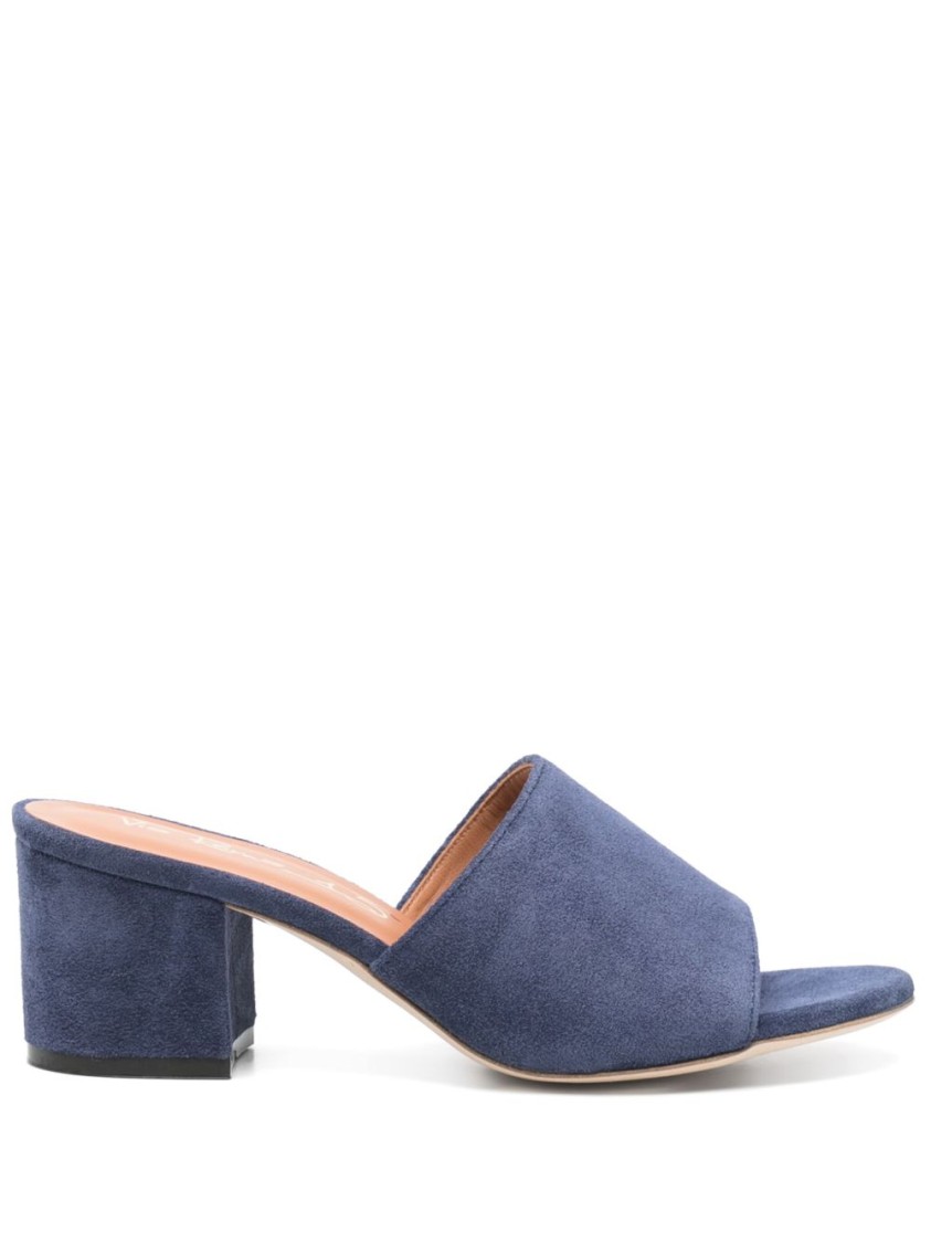 Via Roma 15 Ocean Blue Suede Mules In Grey