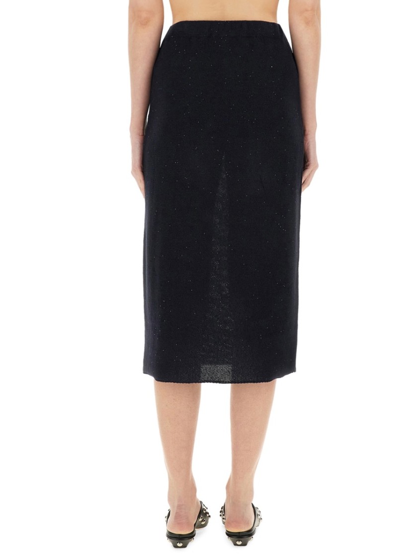 Fabiana Filippi Midi Skirt In Soft Cotton-linen Blend In Blue