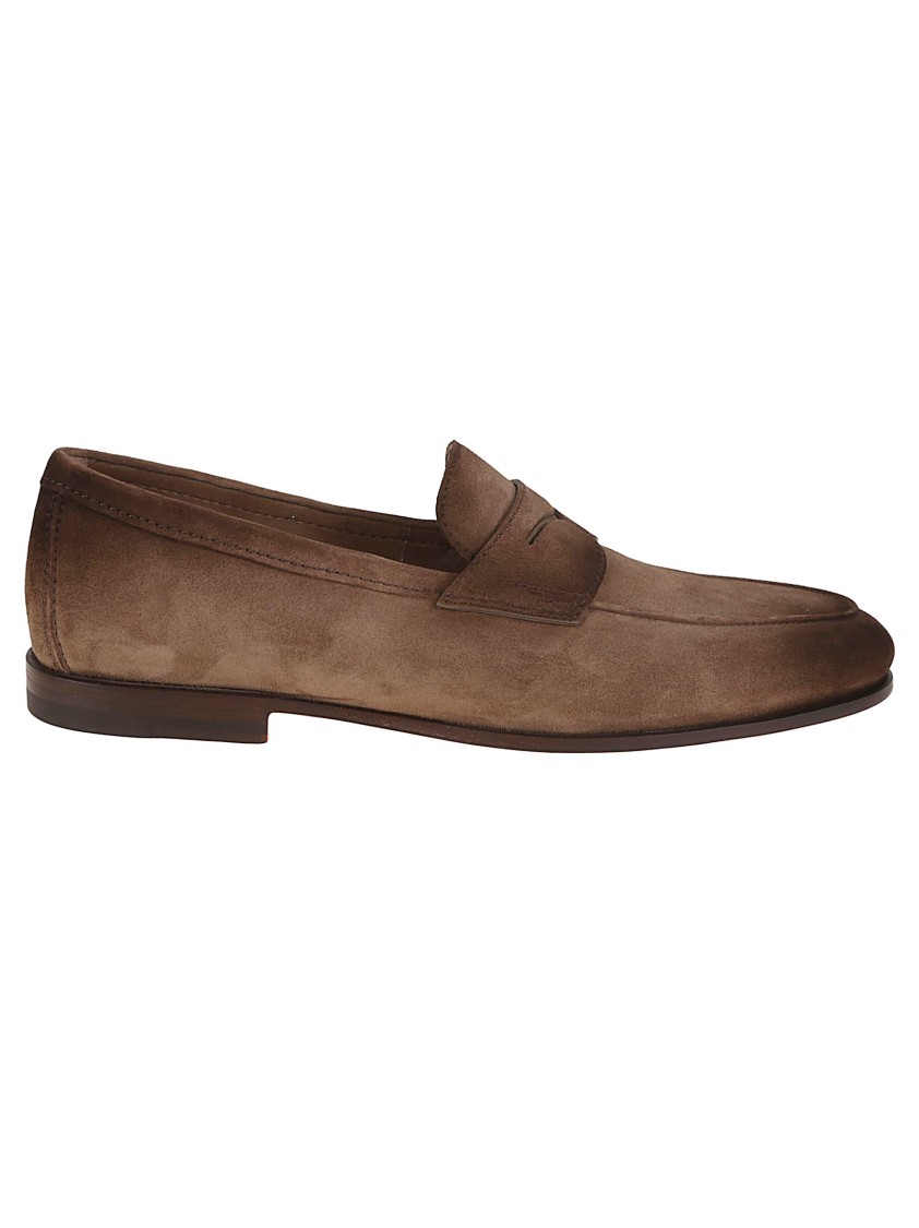 Santoni Suede Moccasins With Tapered Shape And Rubber Sole