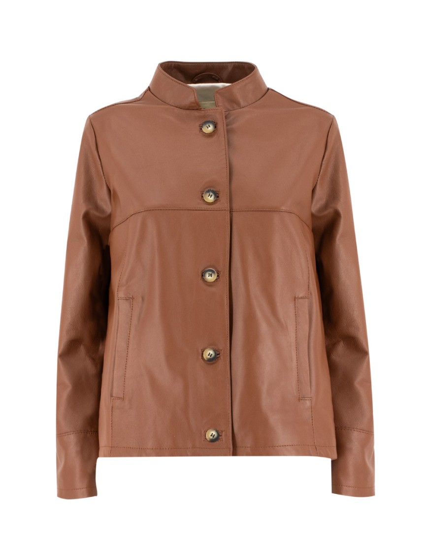 Mono Brick Leather Jacket With Tailored Silhouette In Brown