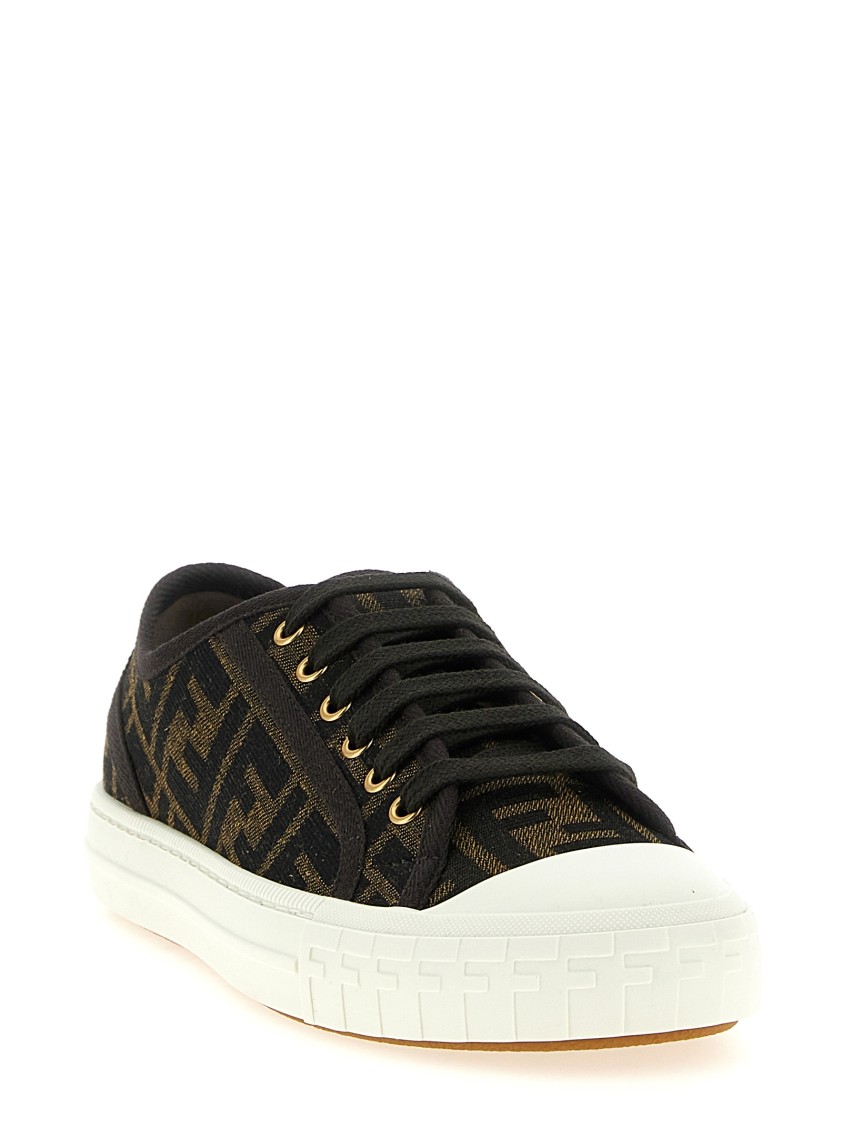 Fendi Women Embroidered Nylon Blend Dominio Sneakers In Black
