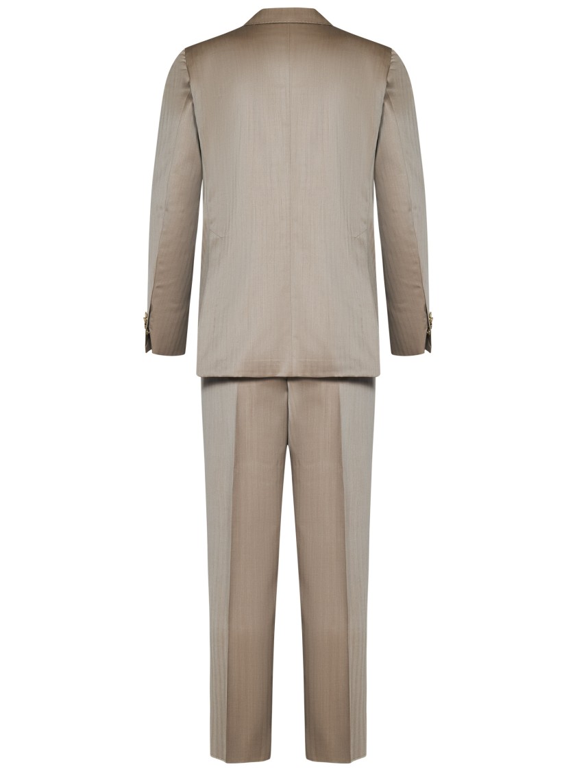 Franzese Collection Double-breasted Beige Suit With Herringbone Pattern In Brown