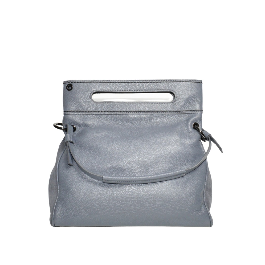 PLINIO VISONA' PLINIO VISONA' HAMMERED LEATHER AND SUEDE TWO-HANDLE FLAP BAG