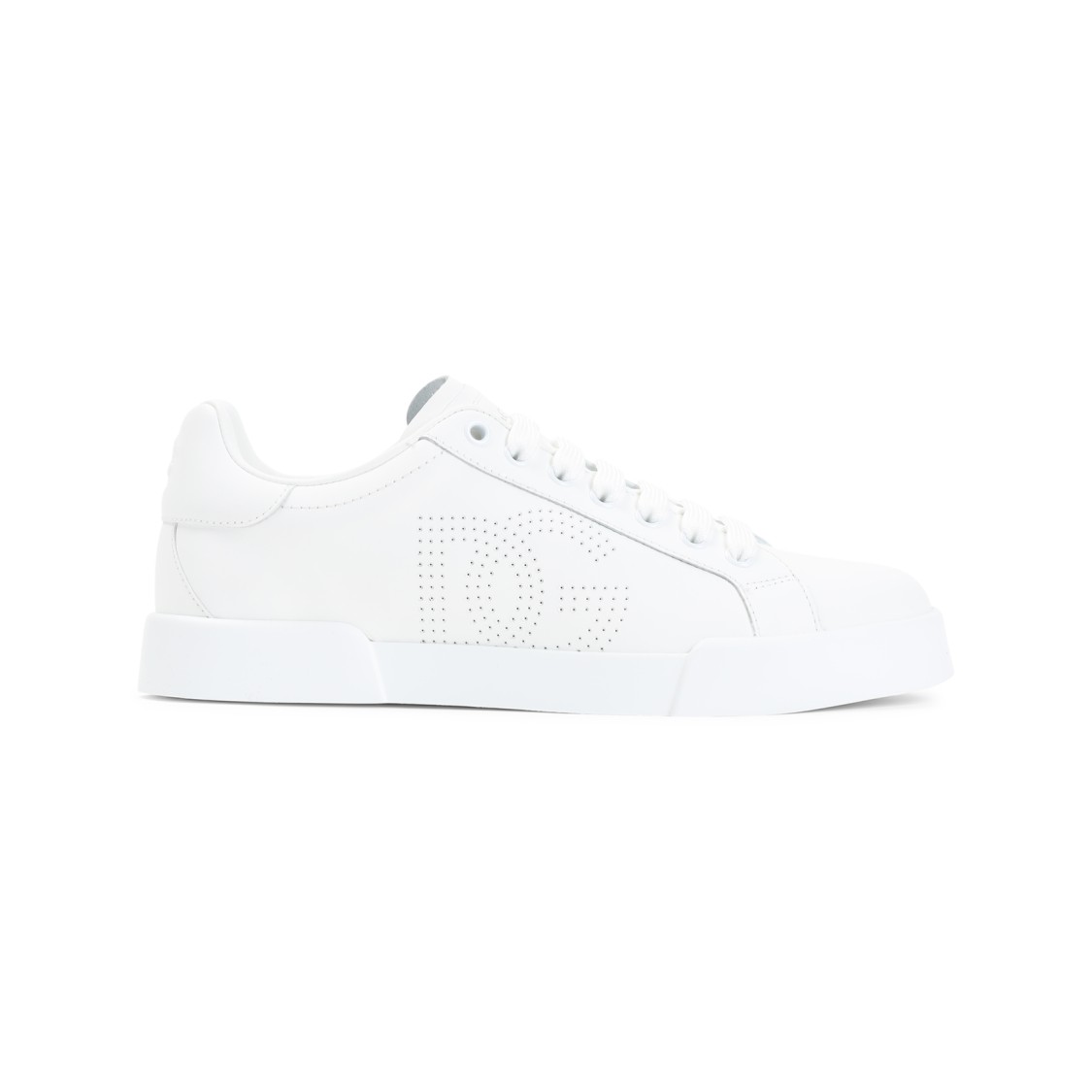 Dolce & Gabbana Women Portofino Low-top Leather Sneakers With Lateral Monogram In White
