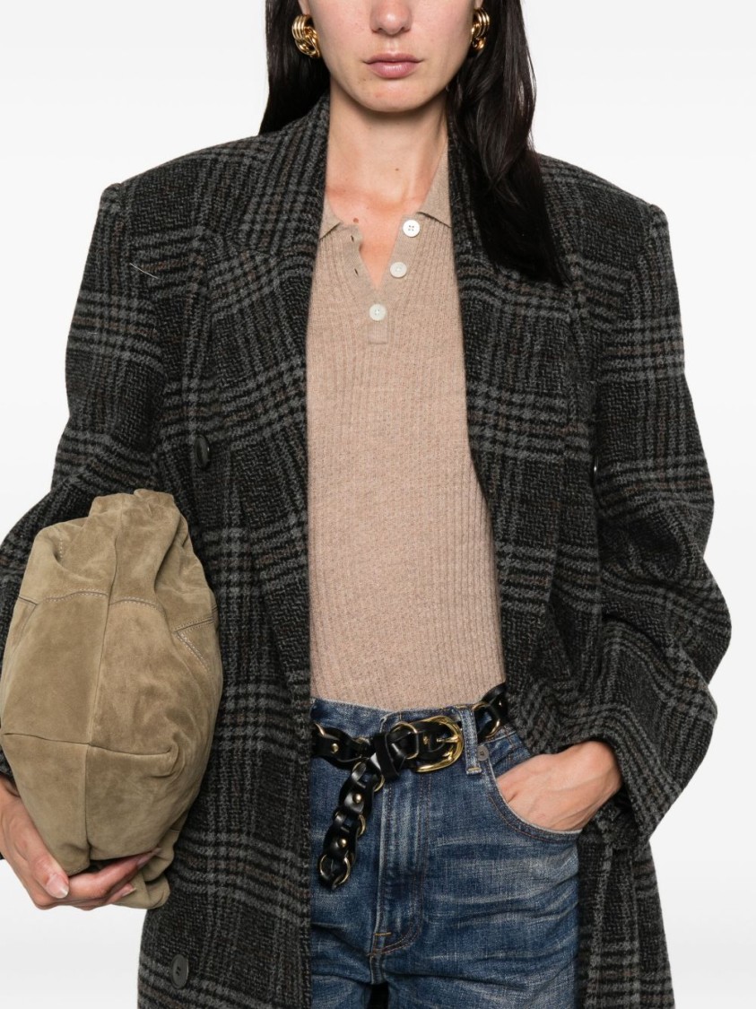 Isabel Marant Étoile Double-breasted Grey Plaid Coat With Structured Silhouette In Black