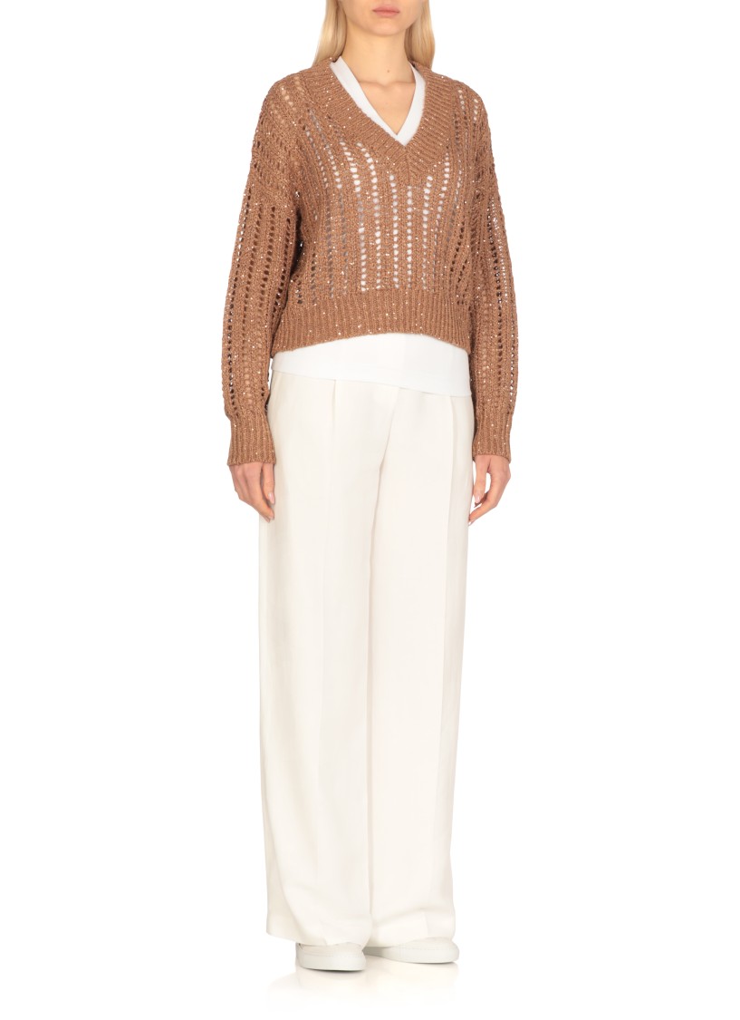 Brunello Cucinelli Brown Silk And Linen Blend Sweater