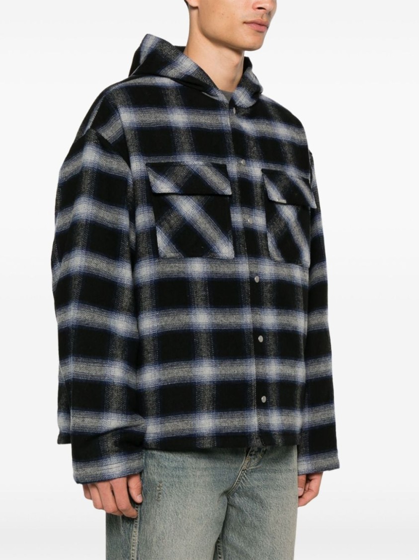 Represent Mens Midnight Navy Check-pattern Hooded Flannel Jacket In Blue