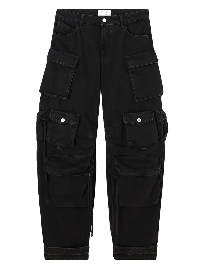 Shop Attico The Relaxed-fit Black Cargo Jeans With Adjustable Ankle Detail