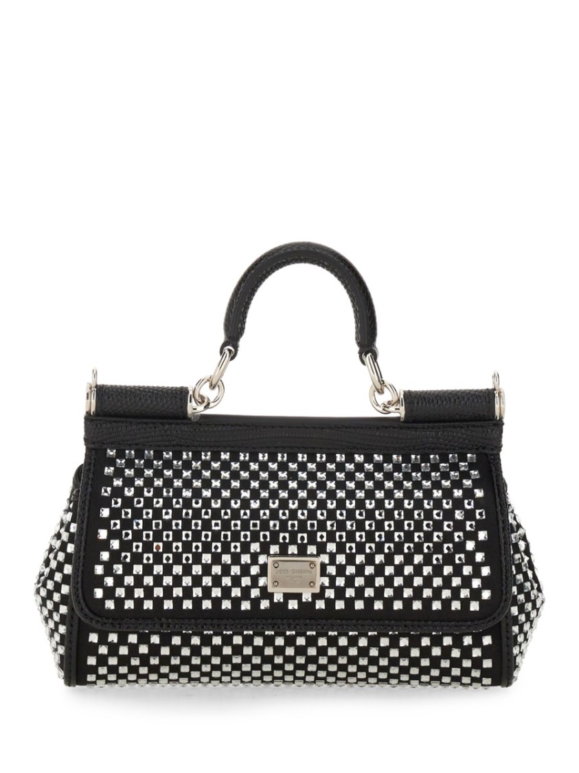 Dolce & Gabbana Embellished Fabric And Calf Small Sicily Handbag In Black