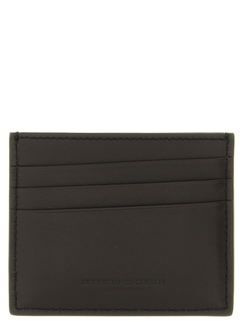 Brunello Cucinelli Compact Textured Cardholder Contrast Stitching In Black