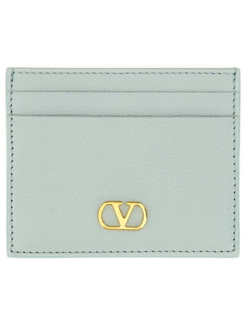Valentino Blue Vlogo Signature Grainy Calfskin Card Holder