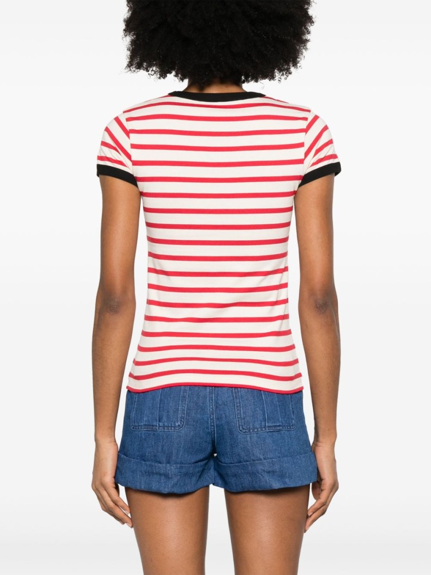 Valentino Women Ivory Striped Jersey Embroidered T-shirt