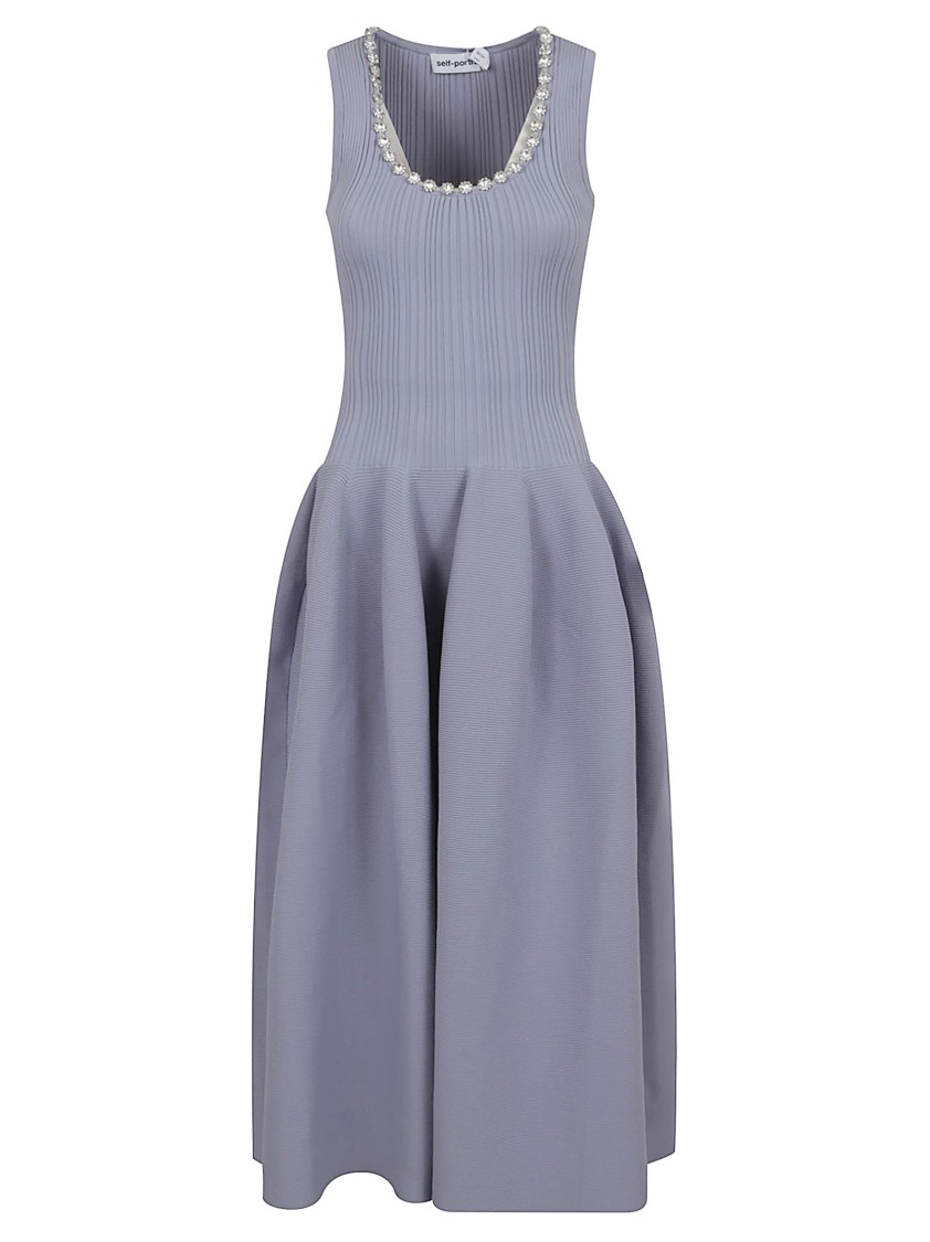 Self-portrait Crystal-embellished Ribbed Stretch-knit Midi Dress