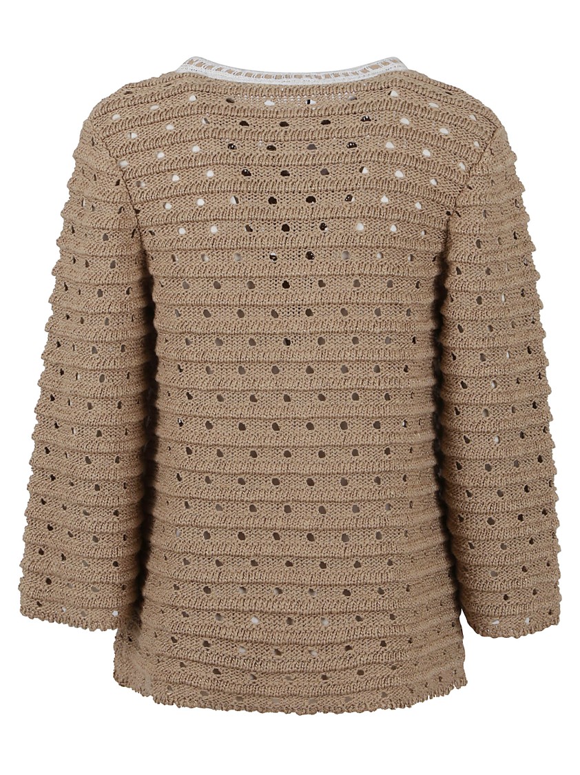 Charlott Cotton Jacket With Perforated Knit In Green