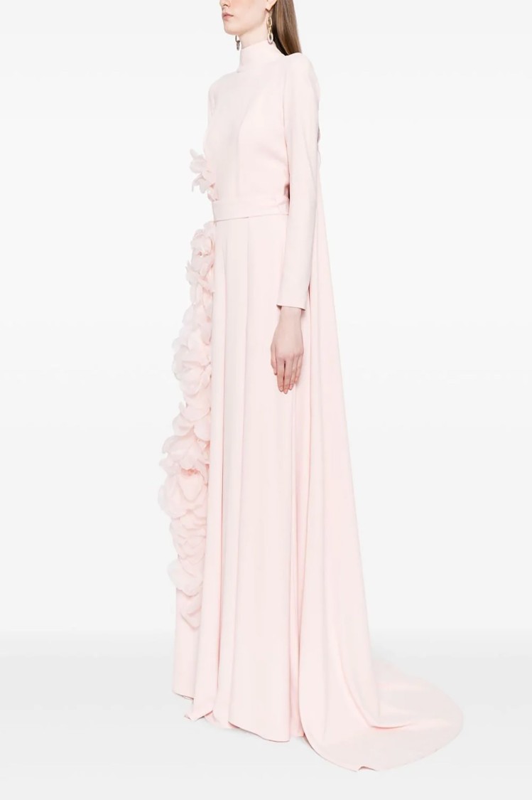 Saiid Kobeisy Crepe Kaftan With Organza Flowers In Pink