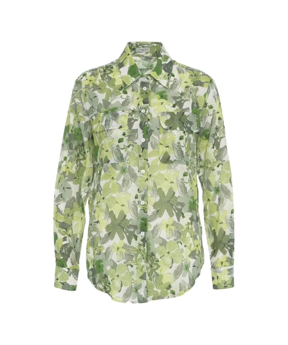 HIMON'S HIMONS FLORAL PATTERNED COTTON BLOUSE WITH ROUNDED HEM