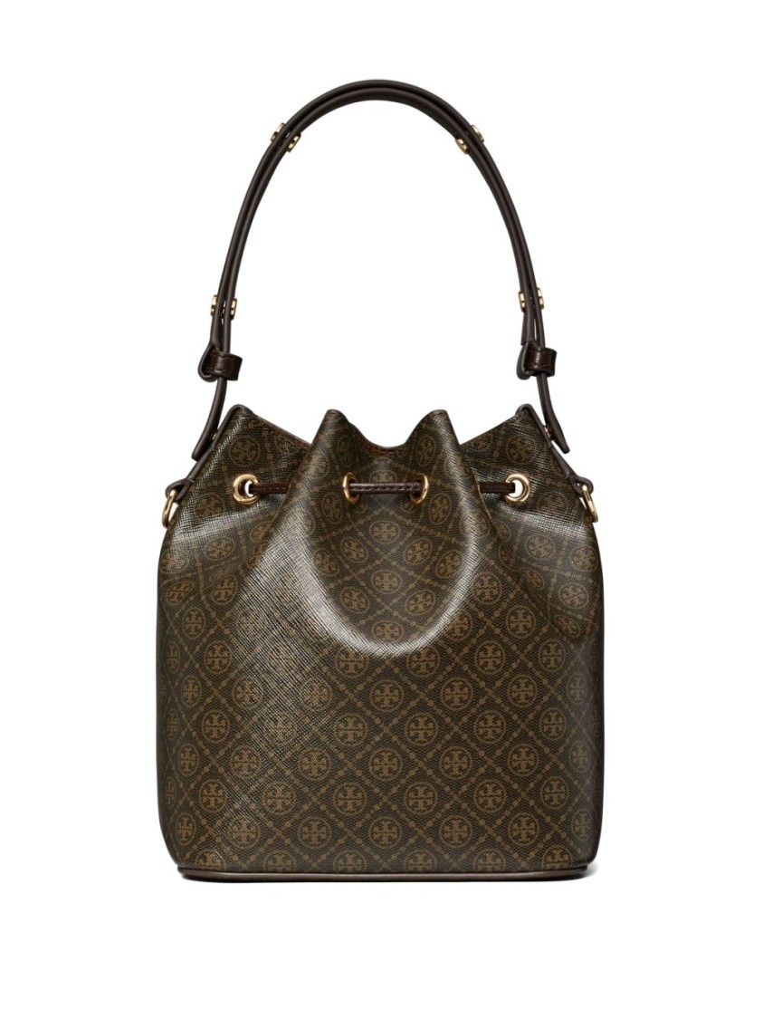 Tory Burch T Monogram Coated Canvas Bucket Bag In Black