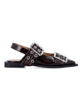 サンダル・ミュール Ganni Buckle Accent Slingback Ballerinas With Pointed Toe Ganni Buckle Accent Slingback Ballerinas With Pointed Toe