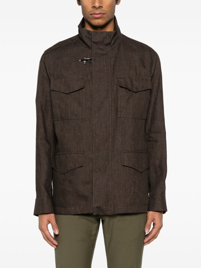 Fay Brown Jacket In Line With Four Pockets In Brown