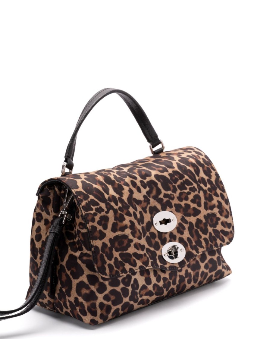 Zanellato Nero Vitello Leather Handbag With Leopard Print Design