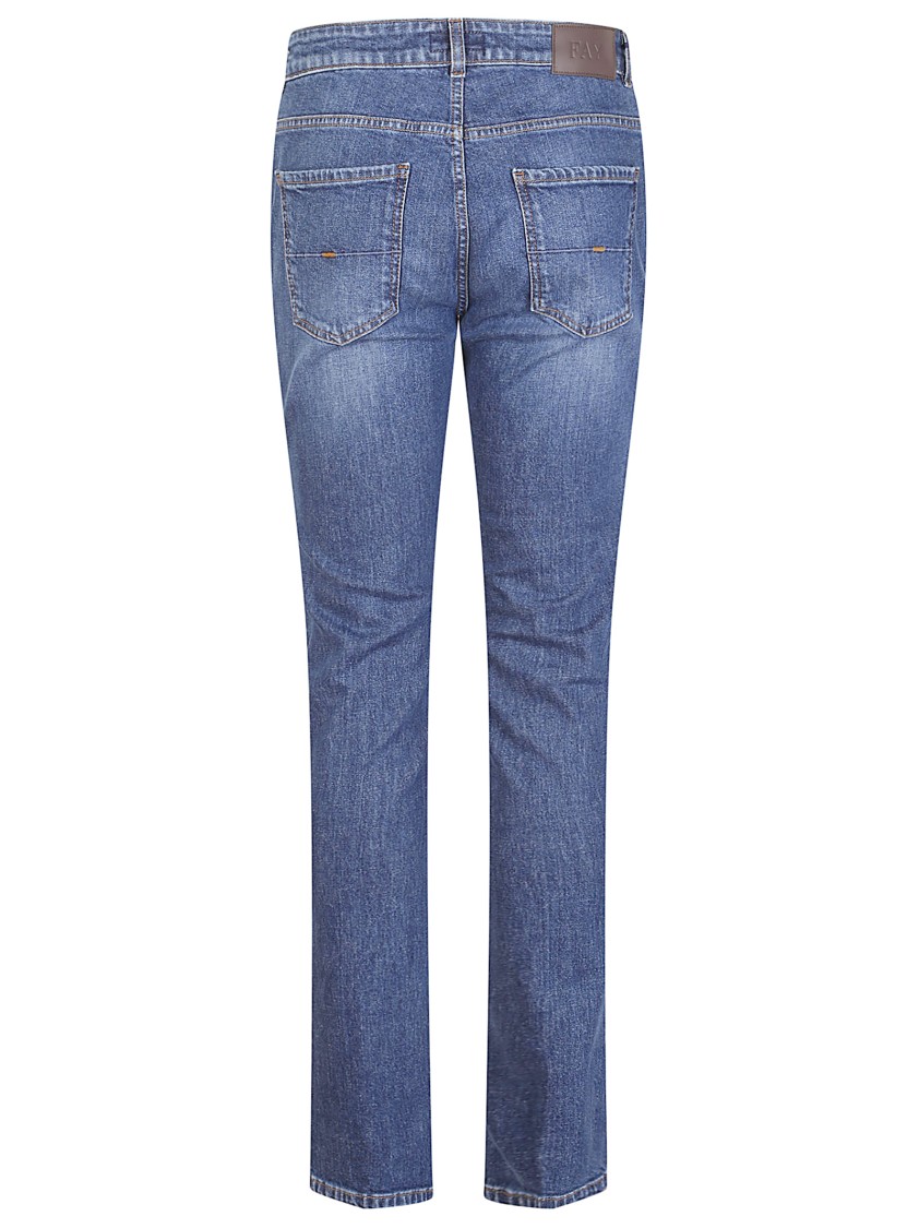 Fay Stretch Cotton Denim Jeans With Iconic Leather Patch In Blue
