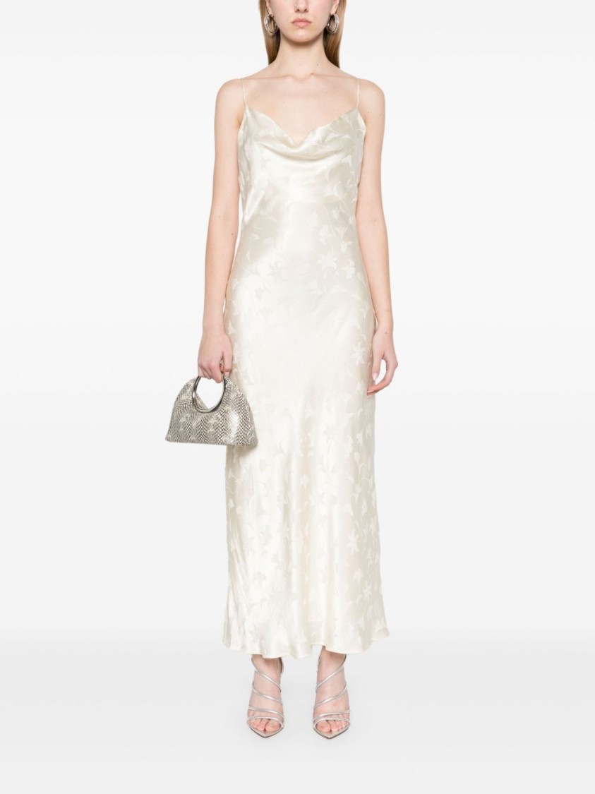 Rotate Birger Christensen Rotate Flowing Floral Maxi Dress With Cowl Neckline And Bow Straps In Neutrals