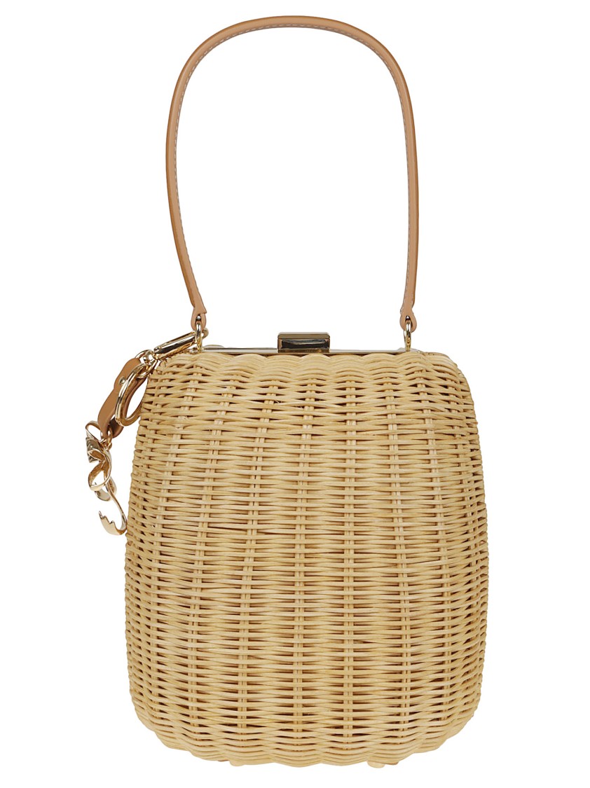 SELF-PORTRAIT SELF-PORTRAIT BROWN RATTAN BAG WITH KEYCHAIN