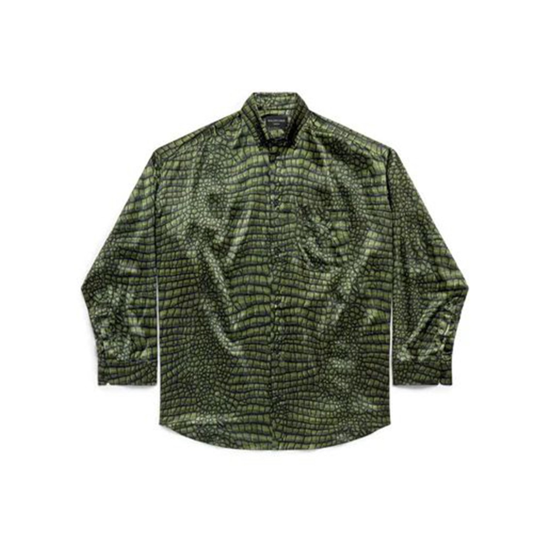 Balenciaga Crocodile Print Satin Button Down Cocoon Blouse
