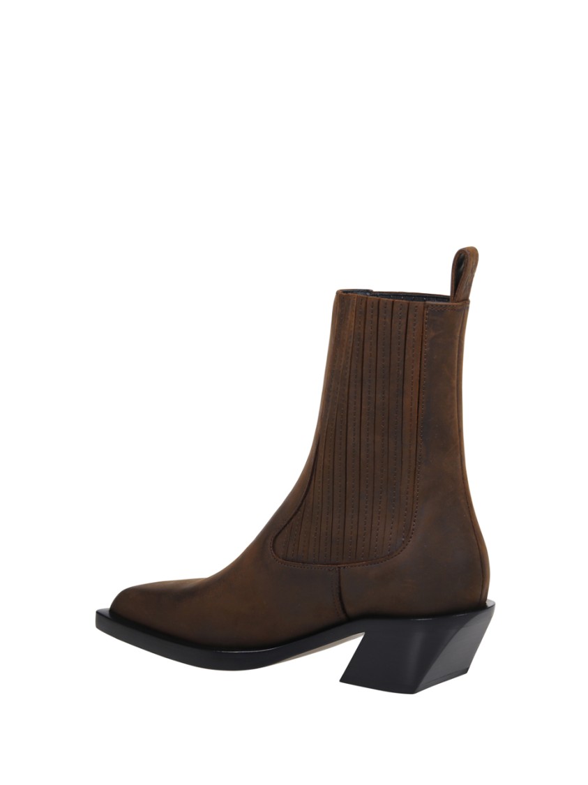 Amina Muaddi Chelsea Boot With Block Heel And Square Toe In Brown