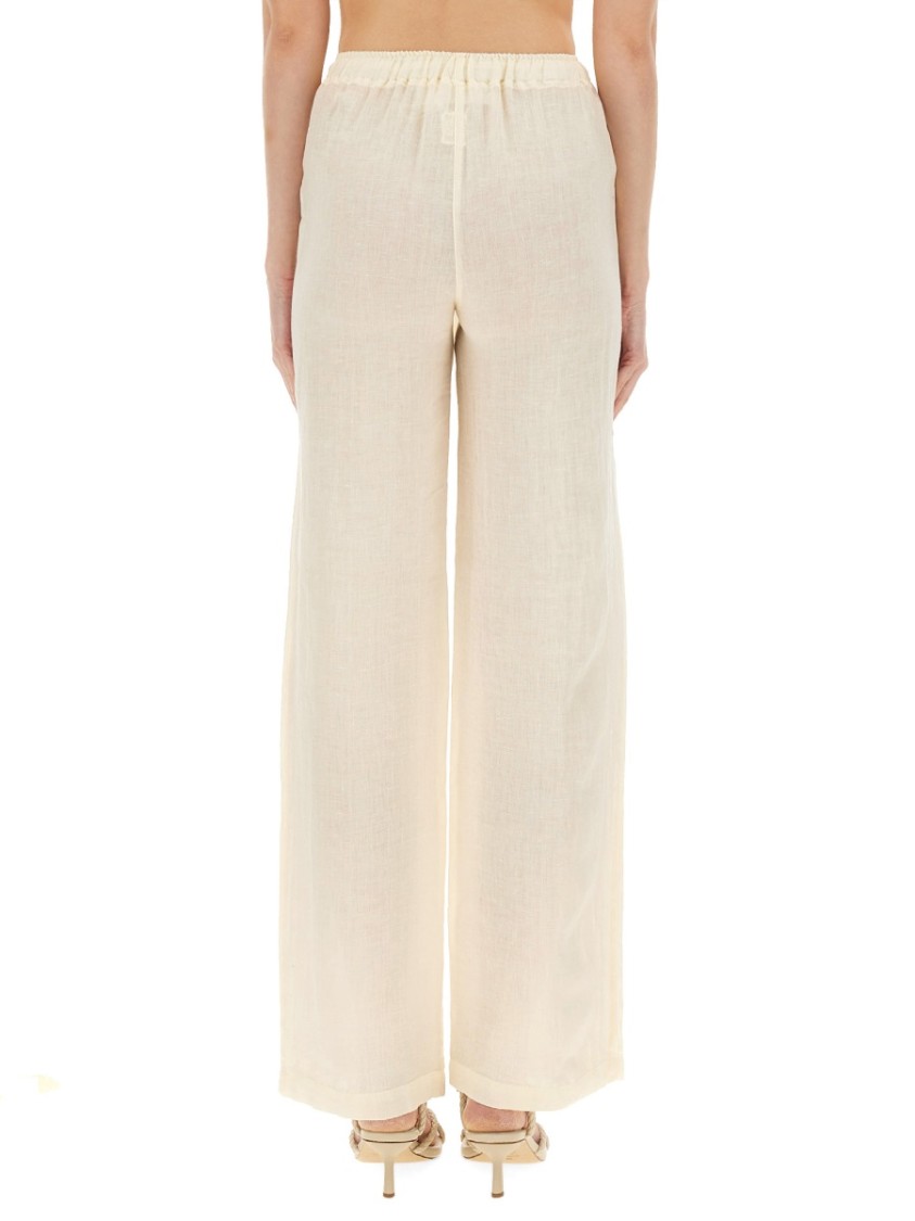 Shop 120% Lino Relaxed Wide-leg Linen Pants With Drawstring Waist In Neutrals